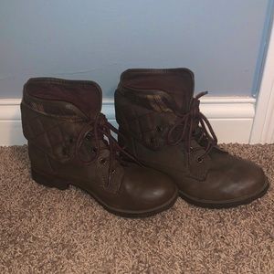 Brown leather collard booties